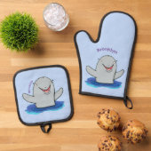 かわいいハッピーポルノの漫画イラストレーション 鍋つかみ&鍋敷きセット (トップダウン)