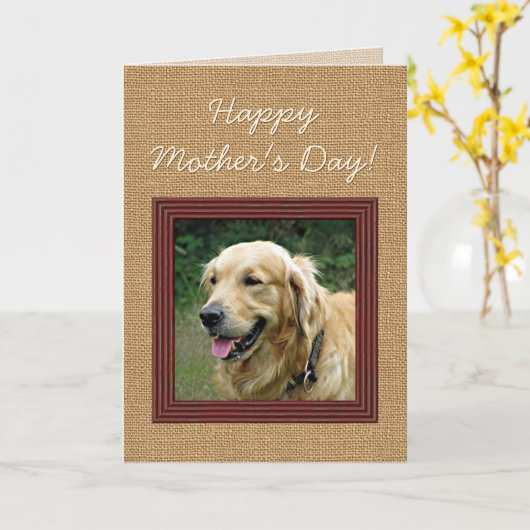 かわいいハッピーマザーズと父親の日と犬の写真 カード (黄色い花)