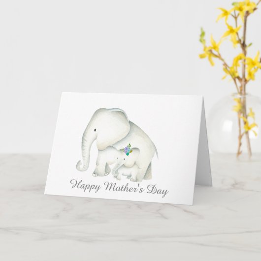 かわいいハッピーマザーデイエレファントカード カード (黄色い花)