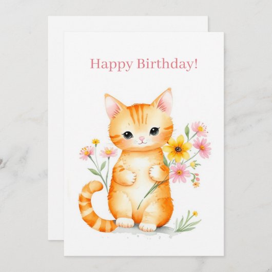 かわいいハッピーマンガキャットキットン誕生日 シーズンカード (正面/裏面)