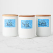 かわいいハッピーマンガニールブルーパターン（の模様が）あるシェルアクア フードラベル (ボトル)