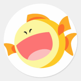 かわいいハッピーマンガフィッシュのシール ラウンドシール