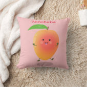 かわいいハッピーマンゴー黄色の漫画イラストレーション クッション (ブランケット)