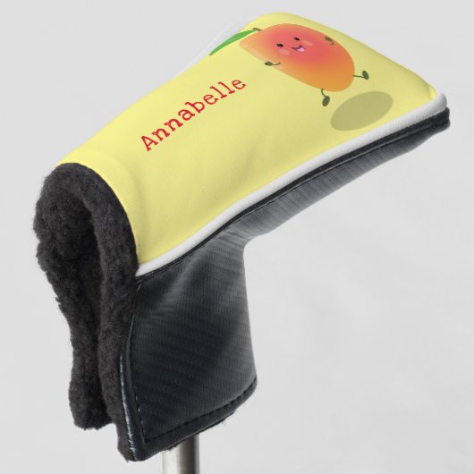 かわいいハッピーマンゴー黄色の漫画イラストレーション ゴルフヘッドカバー (3/4 正面)