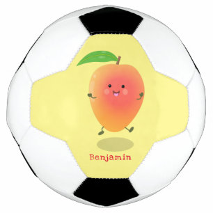 かわいいハッピーマンゴー黄色の漫画イラストレーション サッカーボール