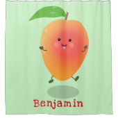 かわいいハッピーマンゴー黄色の漫画イラストレーション シャワーカーテン (正面)