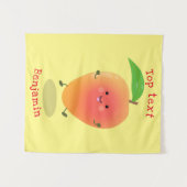 かわいいハッピーマンゴー黄色の漫画イラストレーション タペストリー (正面(横))