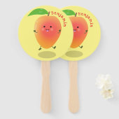 かわいいハッピーマンゴー黄色の漫画イラストレーション ハンドファン (正面&裏面)