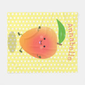かわいいハッピーマンゴー黄色の漫画イラストレーション フリースブランケット (正面(横))