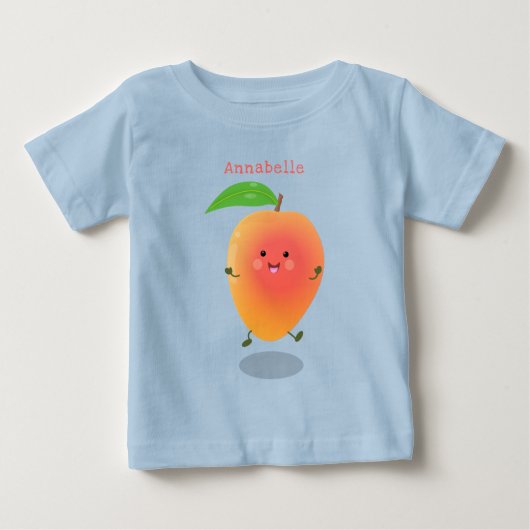 かわいいハッピーマンゴー黄色の漫画イラストレーション ベビーTシャツ (正面)
