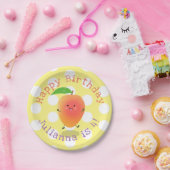 かわいいハッピーマンゴー黄色の漫画イラストレーション ペーパープレート (パーティー)