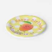 かわいいハッピーマンゴー黄色の漫画イラストレーション ペーパープレート (アングル)