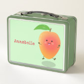 かわいいハッピーマンゴー黄色の漫画イラストレーション メタルランチボックス (裏面)