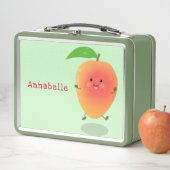 かわいいハッピーマンゴー黄色の漫画イラストレーション メタルランチボックス (インサイチュ)