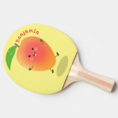 かわいいハッピーマンゴー黄色の漫画イラストレーション 卓球ラケット (横)