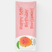 かわいいハッピーマンゴー黄色の漫画イラストレーション 横断幕 (縦)