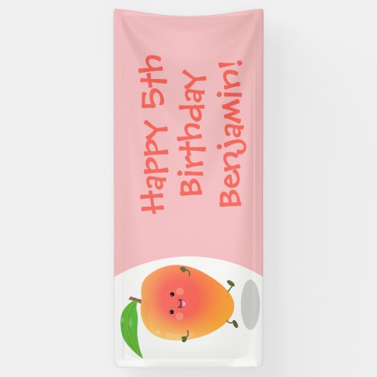 かわいいハッピーマンゴー黄色の漫画イラストレーション 横断幕 (縦)