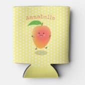 かわいいハッピーマンゴー黄色の漫画イラストレーション 缶クーラー (正面)