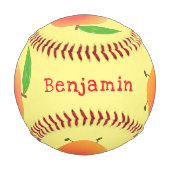 かわいいハッピーマンゴー黄色の漫画イラストレーション 野球ボール (裏面)