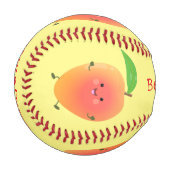 かわいいハッピーマンゴー黄色の漫画イラストレーション 野球ボール (正面左)