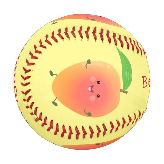 かわいいハッピーマンゴー黄色の漫画イラストレーション 野球ボール (正面左)