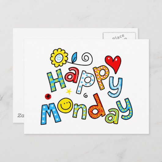 かわいいハッピーマンデーウィーク挨拶文字式 ポストカード (正面/裏面)