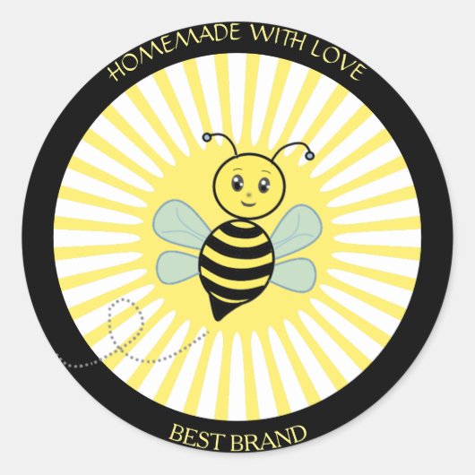 かわいいハッピーミツバチの瓶ラベル&サンレイズ自家製 ラウンドシール (正面)