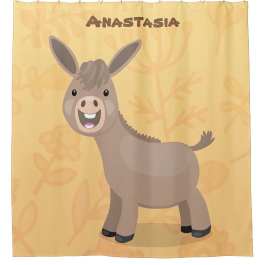 かわいいハッピーミニチュアロバ漫画イラストレーション シャワーカーテン (正面)