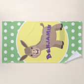 かわいいハッピーミニチュアロバ漫画イラストレーション ビーチタオル (正面)