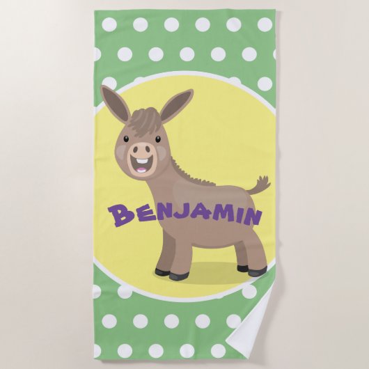 かわいいハッピーミニチュアロバ漫画イラストレーション ビーチタオル (正面)