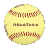 かわいいハッピーミニチュアロバ漫画イラストレーション 野球ボール (裏面)