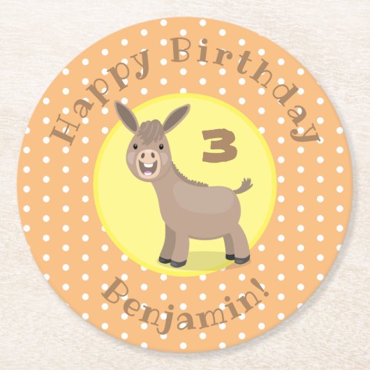 かわいいハッピーミニロバ漫画イラストレーション ラウンドペーパーコースター (正面)