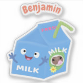 かわいいハッピーミルクパックキャラクター漫画 シール (正面)