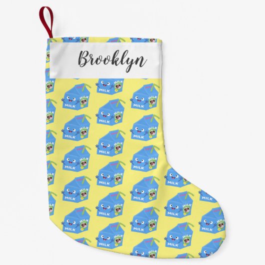 かわいいハッピーミルクパックキャラクター漫画 スモールクリスマスストッキング (正面)