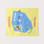 かわいいハッピーミルクパックキャラクター漫画 タペストリー (正面(横))