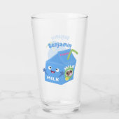 かわいいハッピーミルクパックキャラクター漫画 タンブラーグラス (裏面)