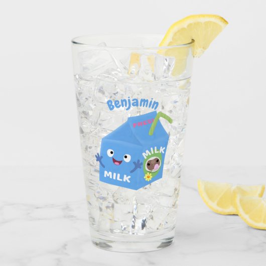 かわいいハッピーミルクパックキャラクター漫画 タンブラーグラス (アイス裏面)
