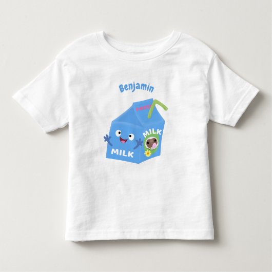 かわいいハッピーミルクパックキャラクター漫画 トドラーTシャツ (正面)