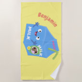 かわいいハッピーミルクパックキャラクター漫画 ビーチタオル (正面)