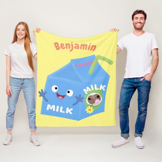 かわいいハッピーミルクパックキャラクター漫画 フリースブランケット (インサイチュ)