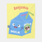 かわいいハッピーミルクパックキャラクター漫画 フリースブランケット (正面)