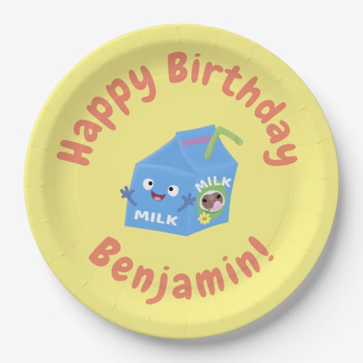 かわいいハッピーミルクパックキャラクター漫画 ペーパープレート (正面)