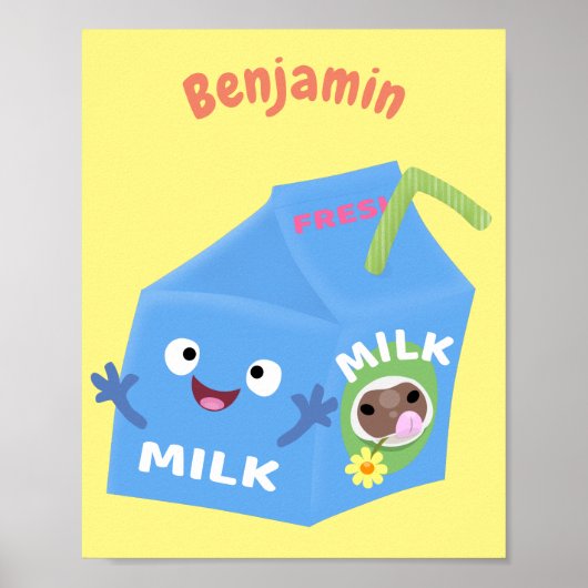 かわいいハッピーミルクパックキャラクター漫画 ポスター (正面)