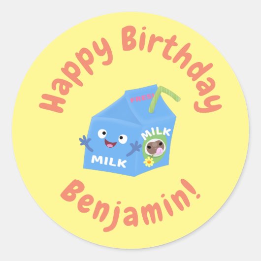かわいいハッピーミルクパックキャラクター漫画 ラウンドシール (正面)