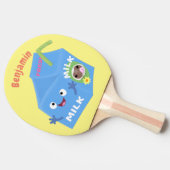 かわいいハッピーミルクパックキャラクター漫画 卓球ラケット (横)