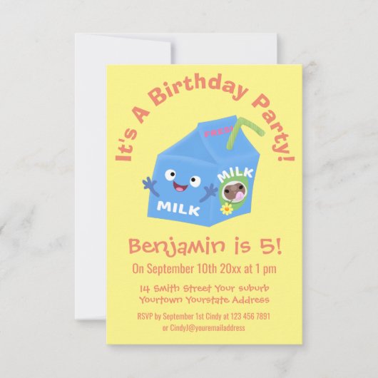 かわいいハッピーミルクパックキャラクター漫画 招待状 (正面)