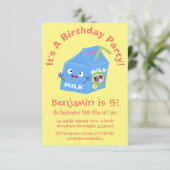 かわいいハッピーミルクパックキャラクター漫画 招待状 (スタンド正面)