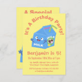 かわいいハッピーミルクパックキャラクター漫画 招待状 (正面/裏面)