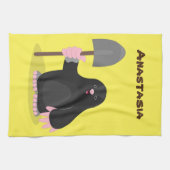 かわいいハッピーモグラ漫画イラストレーション キッチンタオル (横)