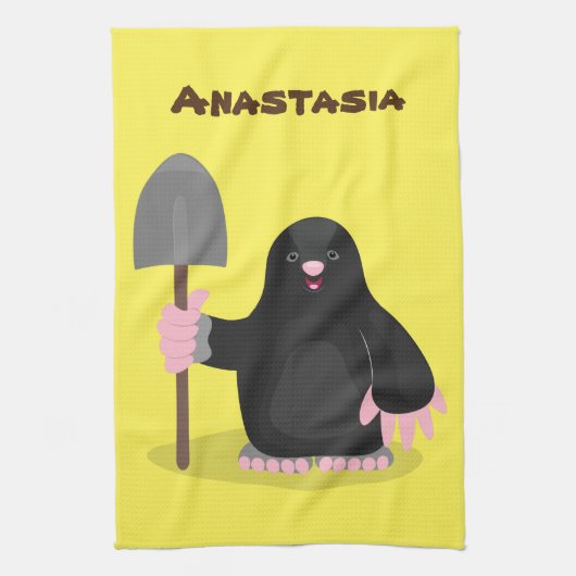 かわいいハッピーモグラ漫画イラストレーション キッチンタオル (縦)